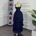 Women's High-Waisted Blue Slit Dress Summer Style Elegant Ruffled Trim Casual American Fashion Thin Lanon_ecoleips.com