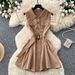 French Style Women's Sleeveless A-Line Dress High Waisted Slimming Elegant Khaki Summer Dress_ecoleips.com