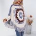 Aria Basics Aria Basics Retro Ethnic Style Pullover Sweater With One-Shoulder Collar Shawl Women, Loose Long-Sleeve Knit Tassel Cape For Autumn_ecoleips.com