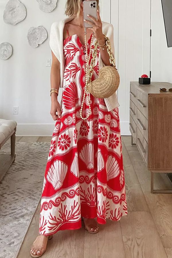 Women's Clothing Spring And Summer New Design Printed Suspenders Temperament Dress_ecoleips.com