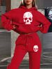 Women's Autumn/Winter Casual Fashion Skull Pattern Printed Thick Fleece Warm Hoodie+Sports Pants Set-709_ecoleips.com