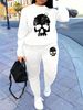 Women's Autumn And Winter Hip-hop Casual Street Fashion Skull Pattern Printed Round Neck Sports Shirt+sports Pants Warm Set-666_ecoleips.com