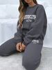 Women's Autumn/Winter Hip Hop Casual Street Letter Pattern Printed Round Neck Sweatshirt+Sweatpants Warm Set-644_ecoleips.com