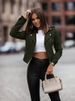 Women's Faux Suede Zip-Up Cropped Jacket - Slim Fit Casual Blazer With Metal Studs For Fall Fashion (Khaki, Beige, Black, Green, Pink)_ecoleips.com