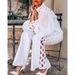 Women's Elegant Professional Lace Shirt Set Long Sleeved Solid Color Trousers Retro Two Piece Outfit_ecoleips.com