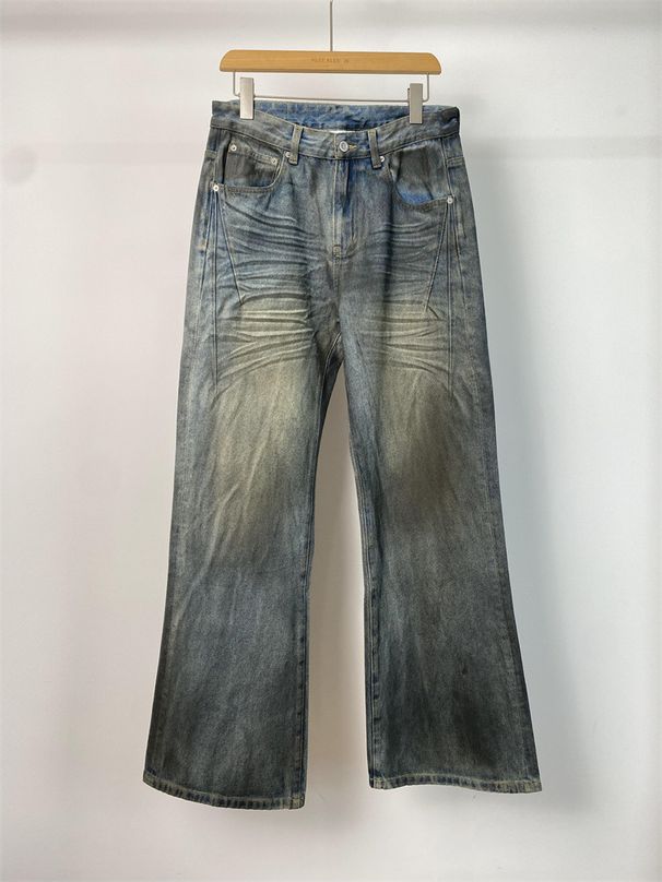 Women's Clothing Heavy Retro Dirty Dyed Distressed Jeans Men's Fashion Straight Slim Trousers_ecoleips.com