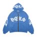 Y2k Streetwear Bubble Letter Hoodie – Oversized Zip-Up Sweatshirt With Drop Shoulder (Cobalt Blue, Black, Dark Green, Charcoal)_ecoleips.com