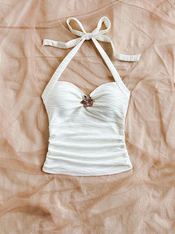 American Style Women's Halter Neck Camisole Slim Fit Backless Top Metal Embellishments Casual Versatile_ecoleips.com