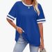 Women's Casual Short Sleeve T-Shirt Striped Contrast Cuff Loose Fit Comfortable Breathable Daily Wear_ecoleips.com