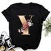 European And American Cross-border Foreign Trade Wholesale Women's Floral Letter Print Round Neck Plus-size Short-sleeve_ecoleips.com