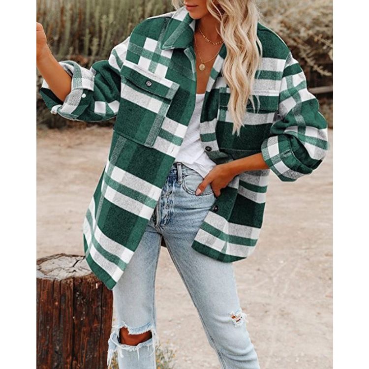 Women's Oversized Plaid Wool-Blend Coat Long Sleeve Notched Lapel Single-Breasted Jacket For Fall & Winter_ecoleips.com
