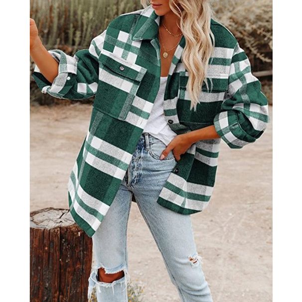 Women's Oversized Plaid Wool-Blend Coat Long Sleeve Notched Lapel Single-Breasted Jacket For Fall & Winter_ecoleips.com
