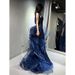 Blue Evening Dress 2025 New Luxury Niche High-End Adult Piano Vocal Violin Art Exam Graduation Host_ecoleips.com