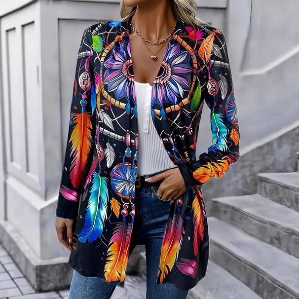 New Women's Retro Cardigan Mid-Length Feather Coat Style Outerwear_ecoleips.com