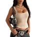 2026 New Solid Color Sexy Hot Low Cut Trendy Metal Buckle Tank Top For Women_ecoleips.com