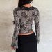 Elegant Women's Lace Trim V-Neck Printed Long Sleeve Knit Cardigan – Stylish & Comfortable_ecoleips.com