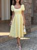 Elegant Puff Sleeve A-Line Dress Women's Clothing Flattering Silhouette American Style Spring Summer_ecoleips.com
