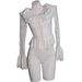 Vintage Ruffled Lace Corset Blouse, Long Flare Sleeve Peplum Top For Romantic & Formal Occasions_ecoleips.com