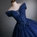 Women's Clothing Elegant Navy Blue Off-Shoulder Ball Gown For Vocal Performances & Auditions – Princess Silhouette Dress With Slimming A-Line Skirt_ecoleips.com