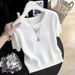 \Women's Gray Knitted Short Sleeve T-Shirt Stylish Youthful Elegant Top For Summer New Style_ecoleips.com