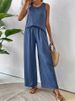 Aria Basics Cross-border Women's Clothing Spring/summer Solid Color Hollow Lace Two-piece Set Casual Tank Top Wide-leg Pants_ecoleips.com