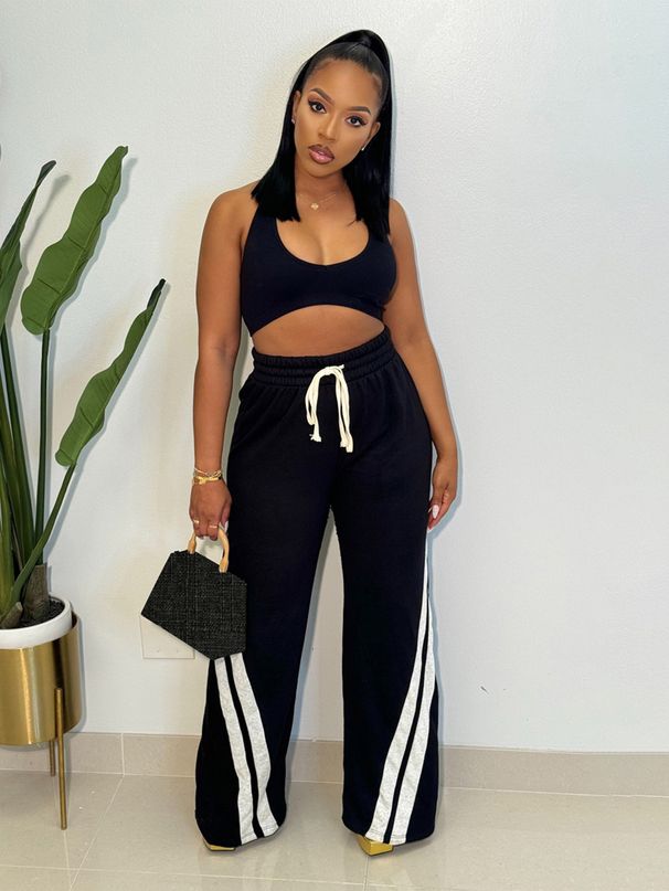 Women's Clothing Casual Sports Pants Women's Stitching Loose Straight Wide Leg Trousers High Waist_ecoleips.com