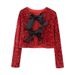 Trendy 3D Bow-Trim Short Jacket For Women - Glitter Detailing, A-Line Silhouette, Polyester-Spandex Blend (XS/S/M/L, Black/Red/Cream/Silver)_ecoleips.com