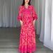 Vintage Floral Print Dress For Women - Elegant V-Neck, Lantern Sleeves, High Waist, Long Flowy Skirt (Peacock Green/Red/Black)_ecoleips.com
