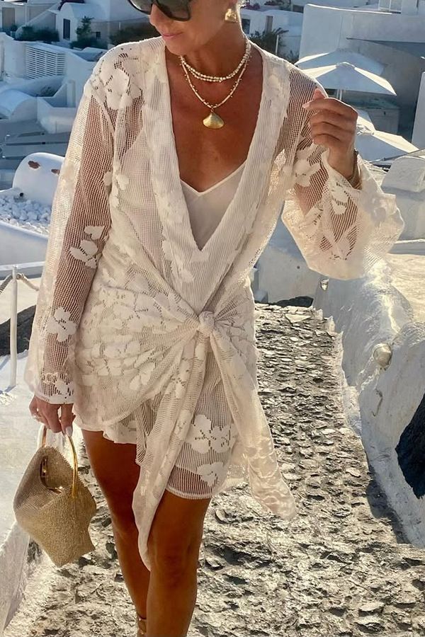 Women's Clothing Summer Vacation Beach Dress Women's Blouse Lace Shirt_ecoleips.com