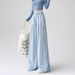 Women's Fashion Two Piece Set - Striped Tie-Front Top With Checkered Pants, Summer Outfit Coordinated Set_ecoleips.com