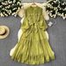 Women's Clothing Cool Style Dress Heavy Lace Patchwork Receiving Waist Strap Temperament Long Swing Holiday Dress_ecoleips.com