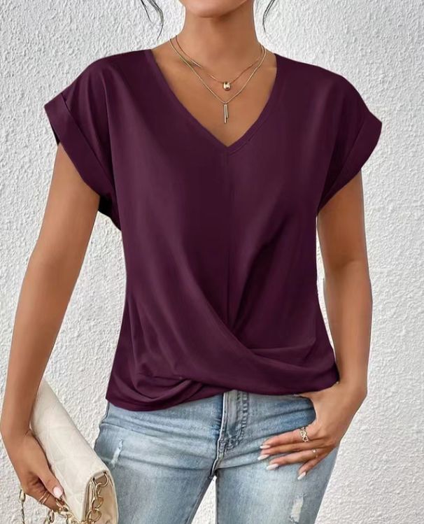 Women's Clothing Summer New Color V Neck T Shirt Temperament Elegant Short Sleeved Top Spring And Summer Women's Clothing_ecoleips.com