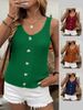Women's Casual V-Neck Knit Tank Top, Sleeveless Button Detail Knit Vest, 4 Colors_ecoleips.com