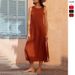 Women's Casual Fashion Sleeveless Round Neck Dress Solid Color Patchwork Lace Slit Midi Spring Summer New_ecoleips.com
