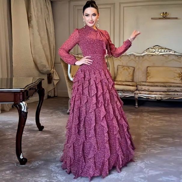 Elegant Flounce Sleeve Bodycon Dress With Waist Accent For Women – A-Line Long Formal Gown With Lace Collar_ecoleips.com