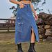 Women's Clothing Hottie Elastic Waist Denim Workwear Casual Mid Length Skirt_ecoleips.com