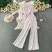 Minimalist Striped Sun Protection Set – Long-Sleeve Shirt With Drawstring Waist & Wide-Leg Pants, Lightweight & Breathable Outfit For Casual Chic_ecoleips.com