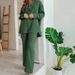 Women's Clothing Autumn Loose Elastic Wrinkled Long Sleeved Shirt Wide Leg Pants Casual Two Piece Suit_ecoleips.com