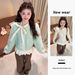 Korean-style Winter Outfit Set With A Youthful Bow Tie Polka Dot Base Shirt, Slimming Sweater, And Retro Wide-leg Pants_ecoleips.com