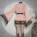Aria Basics Pink European And American Style Women's Sexy Bathrobe, Home Wear Long-sleeved Lace-up Robe, Lace-spliced Nightgown_ecoleips.com