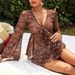 Women's Slim Fit Long Sleeve T-Shirt Deep V Neck Mesh Print Versatile Top European American Style Independent Amazon Store_ecoleips.com