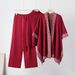 Women's Three Piece Set Cross Border Loose Turtleneck Pullover Knit Sweater Shawl Cape Coat Wide Leg Pants 26 Year_ecoleips.com