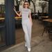 2025 Summer New Simple Comfortable Slim Fit Chest-Enhancing Pullover T-Shirt Top Elastic Waist Long Pants Two-Piece Set_ecoleips.com