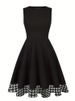 Women's Vintage Houndstooth Capelet A-Line Dress Retro 1950s Swing Dress With Cape For Party &Cocktail_ecoleips.com