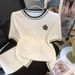 Women's Clothing Summer New Color Contrast Embroidery Cool Silk Sweater Women's Short Sleeved Design Niche Thin Versatile Tops_ecoleips.com