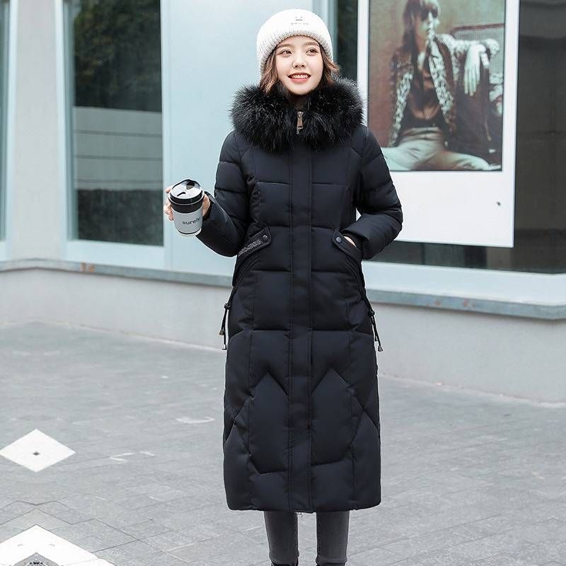 Knee-Length Faux Fur-Trimmed Puffer Coat – Women’s Letter-Printed Quilted Jacket(L-4XL, Khaki/Red/Grey/Black/Cream)_ecoleips.com