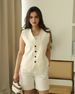 Women's Summer Linen Blend Vest & Shorts Set - Breathable Office Casual Outfit With Pockets (Beige, Khaki)_ecoleips.com