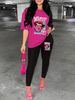 Women's Casual Loose And Fashionable Lip Print Letter Pattern Print Loose T-shirt+cropped Pants Two-piece Home Sportswear Daily Wear-249_ecoleips.com