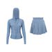 Stylish Women's Hooded Jacket & Skirt Set - Stretchy Activewear For Running, Yoga & Casual Wear Versatile Matching Set_ecoleips.com