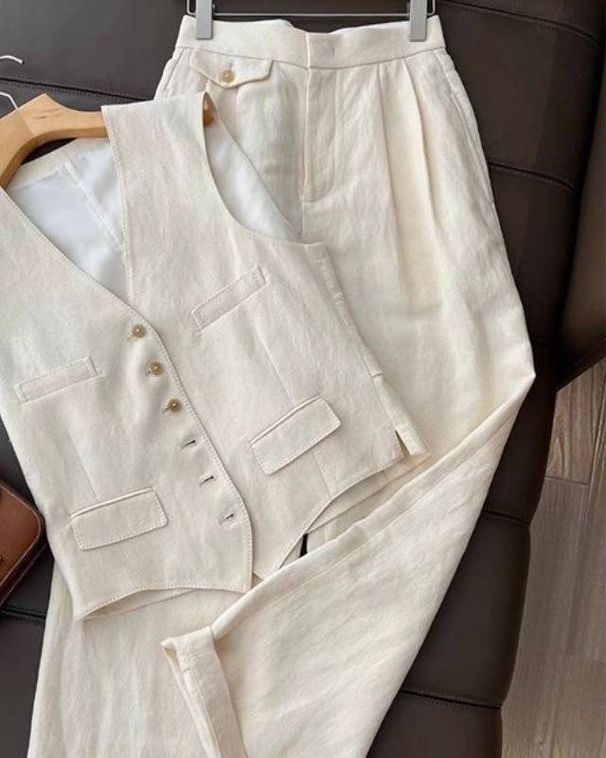 summer korean style women's fashion elegant two piece set trendy design vest and wide leg pants for instagram_ecoleips.com